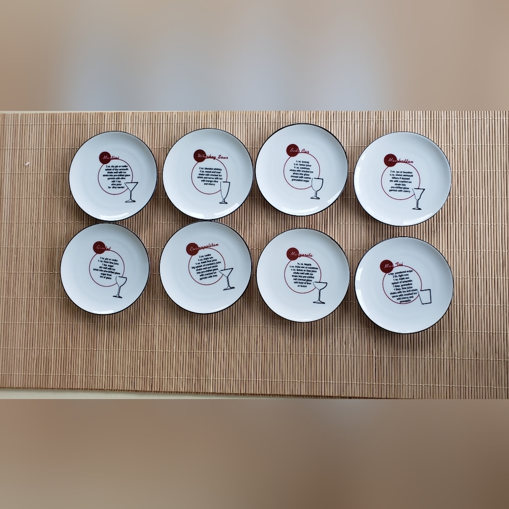 Set of 8 ceramic cocktail coasters.